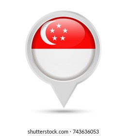 Singapore Flag Round Pin Vector Icon - Illustration