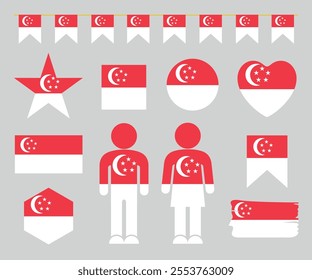 Singapore flag set. Isolated Singapore flag on white background