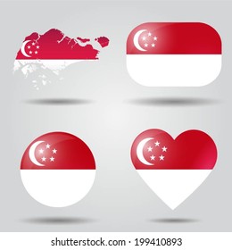 Singapore flag set in map, oval, circular and heart shape.