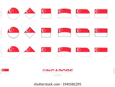 Bandera de Singapur puesta, banderas simples de Singapur con tres efectos diferentes. Ilustración vectorial.