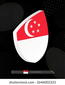 Singapore Flag Shield icon in 3D on Dark Modern Abstract Rugby Background. Perfect for sports events, heritage themes, national celebrations, and patriotic designs.