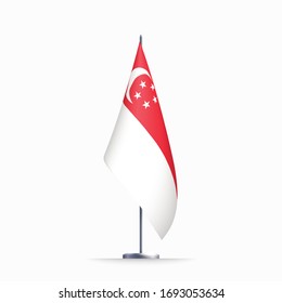 Singapore flag state symbol isolated on background national banner. Greeting card National Independence Day of the Republic of Singapore. Illustration banner with realistic state flag.