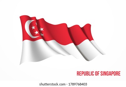 Símbolo del estado de la bandera de Singapur aislado en un estandarte nacional de fondo. Tarjeta de saludo Día de la Independencia Nacional de la República de Singapur. Cartel de ilustración con bandera de estado realista.