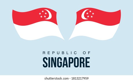 Symbole d'état du drapeau de Singapour isolé sur fond de bannière nationale. Carte de voeux Fête nationale de l'indépendance de la République de Singapour. Bannière d'illustration avec drapeau d'état réaliste.