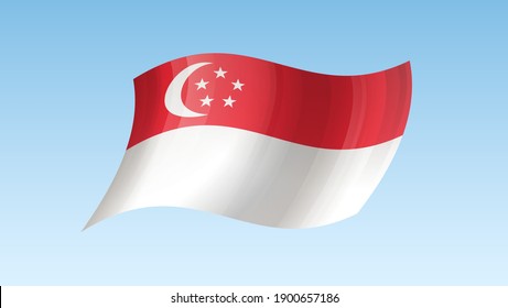 Singapore flag state symbol isolated on background national banner. Greeting card National Independence Day of the Republic of Singapore. Illustration banner with realistic state flag.