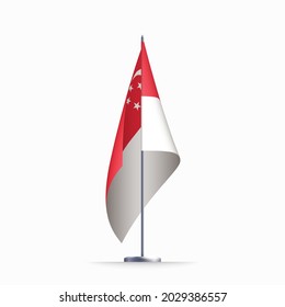 Singapore flag state symbol isolated on background national banner. Greeting card National Independence Day of the Republic of Singapore. Illustration banner with realistic state flag.
