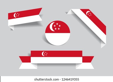 Singapore Flag Stickers And Labels Set. Vector Illustration.