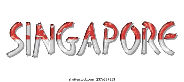 SINGAPORE flag text font, 3D SINGAPORE colorful background, SINGAPORE flag vector illustration