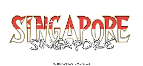 SINGAPORE flag text font, symbol background, flag ribbon typography lettering logo label banner, 3D colorful background, vector illustration