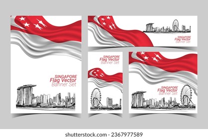 Singapore Flag Vector Set landmark. 