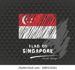Singapore flag, vector sketch hand drawn illustration on dark grunge background