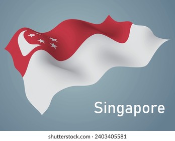 Singapore flag, Waving on blue background, vector format is eps10 