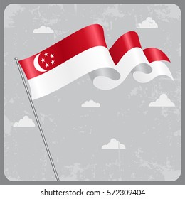 Singapore flag wavy abstract background. Vector illustration.