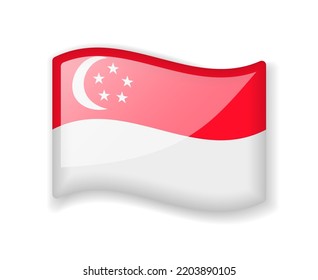 Singapore flag - Wavy flag bright glossy icon isolated on white background