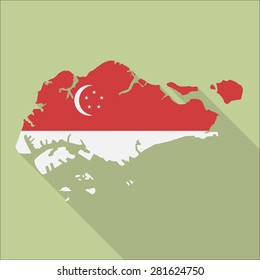 Singapore flag,map flat icon with long shadow. Vector EPS10