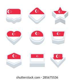 singapore flags icons and button set nine styles