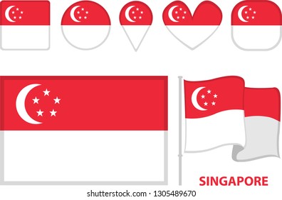 Singapore Flags on white background