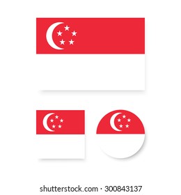 Singapore flags. Vector flat design. Icon for presentation, training, marketing, design, web. Can be used for creative template, logo, sign, craft. Isolated on white background. 