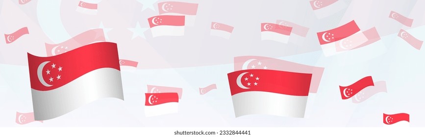 Singapore flag-themed abstract design on a banner. Abstract background design with National flags. Vector illustration.