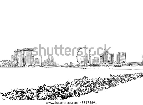 Singapore. Singapore Flyer. Unusual\
perspective hand drawn sketch. City vector\
illustration