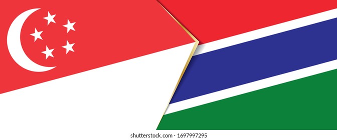 Singapore and Gambia flags, two vector flags symbol of relationship or confrontation.