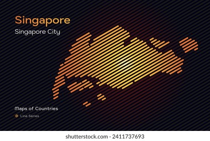 Singapore Gold Map Shown in a Line Pattern. Stylized simple vector map.	