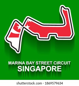 Singapore grand prix race track for Formula 1 or F1 with flag. Detailed racetrack or national circuit for motorsport and formula1 qualification. Vector illustration.