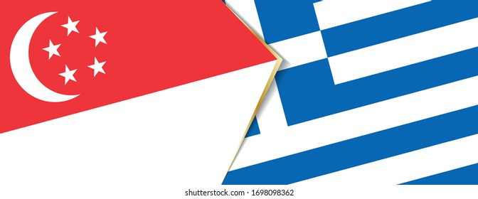 Singapore and Greece flags, two vector flags symbol of relationship or confrontation.