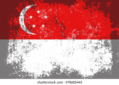Singapore grunge,scratch,old style flag