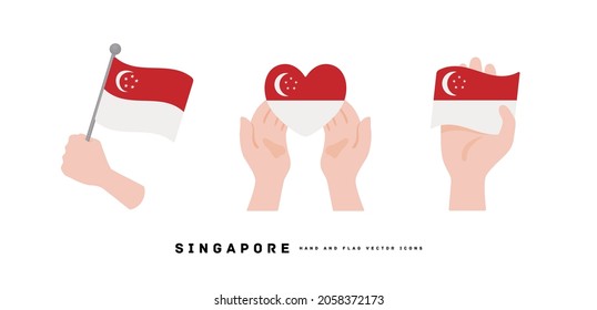 [Singapore] Hand And National Flag Icon Vector Illustration