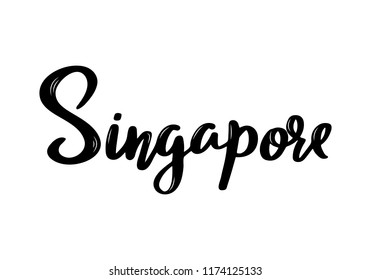 Singapore hand-lettering calligraphy. Hand drawn brush calligraphy. City lettering design. Vector illustration.