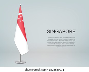 Singapore hanging flag on stand. Template for politic conference banner