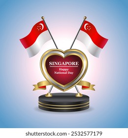 Singapore Happy National Day small table flag with Golden Heart