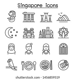 Singapore icon set in thin line style