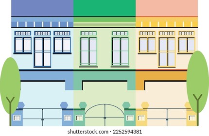 Singapore iconic landmark landscape on white background, shop houses