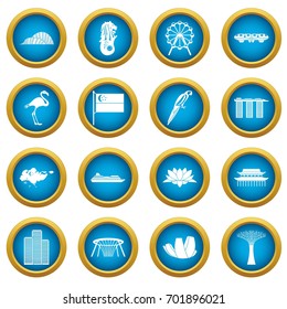 Singapore icons blue circle set isolated on white for digital marketing