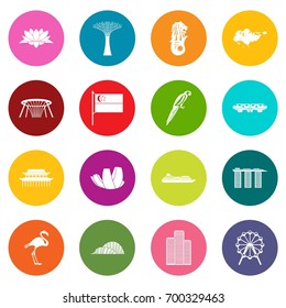 Singapore icons many colors set isolated on white for digital marketing