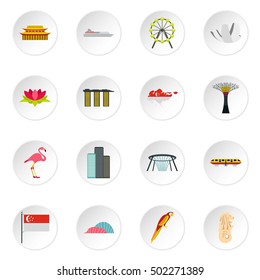 Singapore icons set. Flat illustration of 16 Singapore vector icons for web