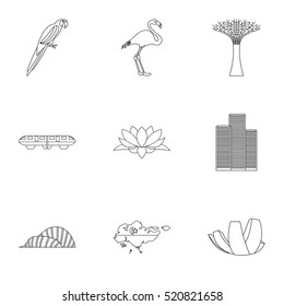 Singapore icons set. Outline illustration of 9 Singapore vector icons for web