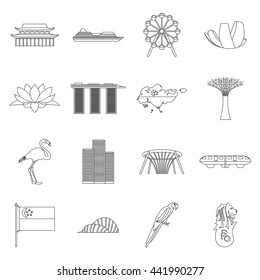 Singapore icons set in outline style. Illustration of Singapore icons vector thin line isolated on white background