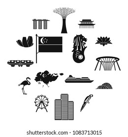 Singapore icons set in simple style isolated on white background