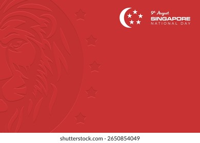 Singapore independence day red batik banner. National day of 9th August Singapore background with logo and lion silhouette. Vector holiday template poster, company greeting banner, invitation, flyer