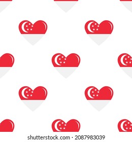 Singapore independence day seamless pattern. Patriotic country flag background. Singapore flag in the shape of heart. Vector seamless pattern.