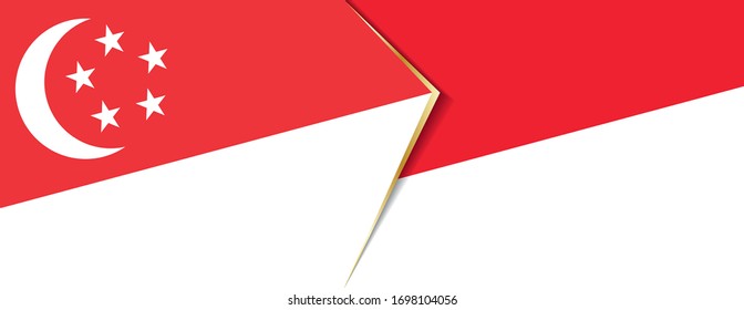 Singapore and Indonesia flags, two vector flags symbol of relationship or confrontation.