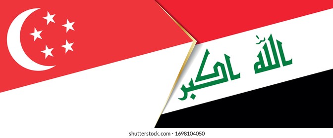 Die Flaggen Singapurs und des Irak, zwei Vektorillustrationen Flaggen Symbol für Beziehung oder Konfrontation.