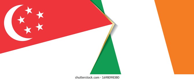 Singapore and Ireland flags, two vector flags symbol of relationship or confrontation.