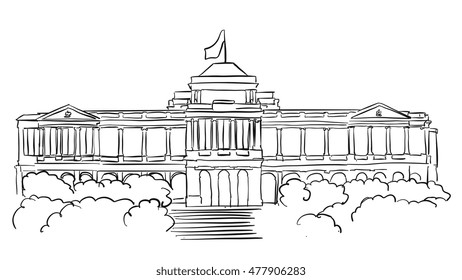 Singapore Istana Presidents residence Sketch, Famous Destination Landmark, Hand drawn Vector Artwork