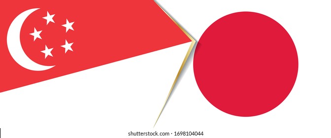 Die Flaggen Singapurs und Japans, zwei Vektorillustrationen Flaggen Symbol für Beziehung oder Konfrontation.