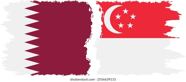 Singapore and  Kurdistan grunge flags connection, vector