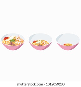 Singapore Laksa in different stages of being eaten, great for animation purposes